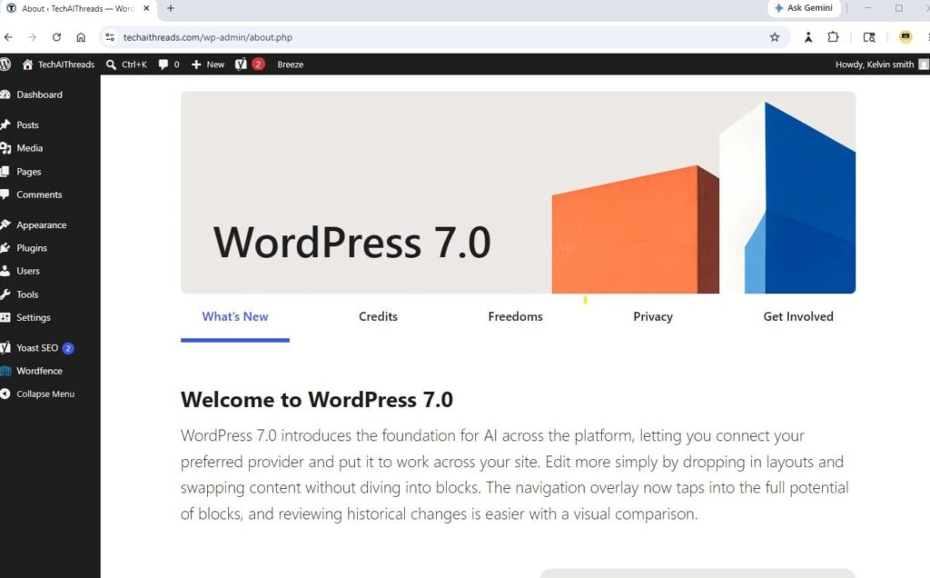 wordpress 7 welcome scren