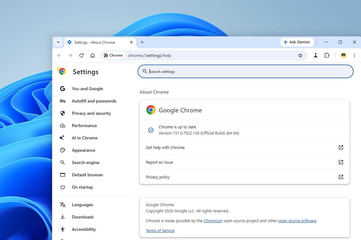 Google chrome 151 update
